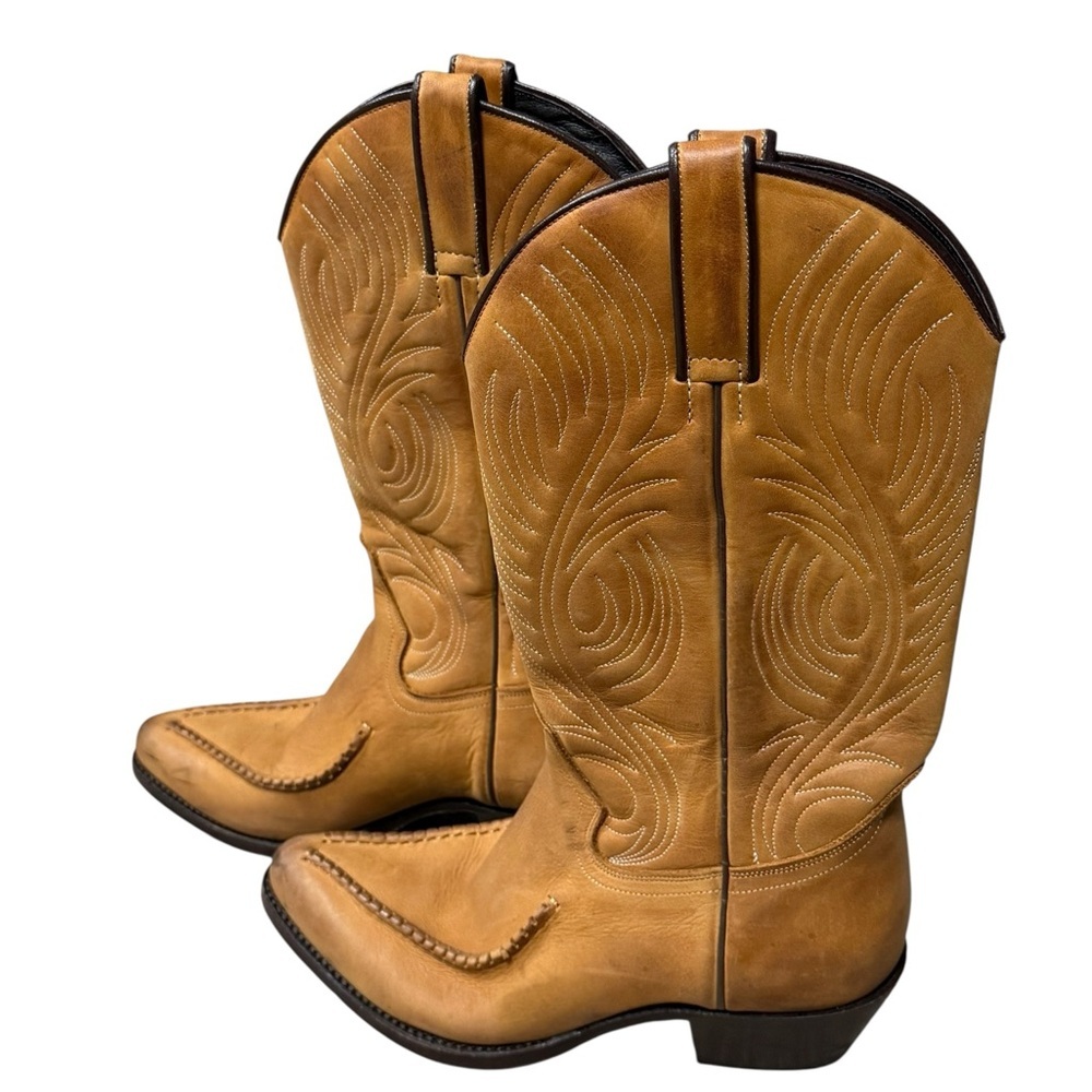 Tony Mora Coastal Spain Handmade Beige Exotic Leather Mid Calf Cowboy Boots, 7.5